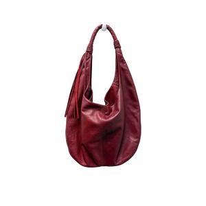B-Low The Belt Red Leather Hobo Shoulder Bag Braided Strap Tassel Accent
